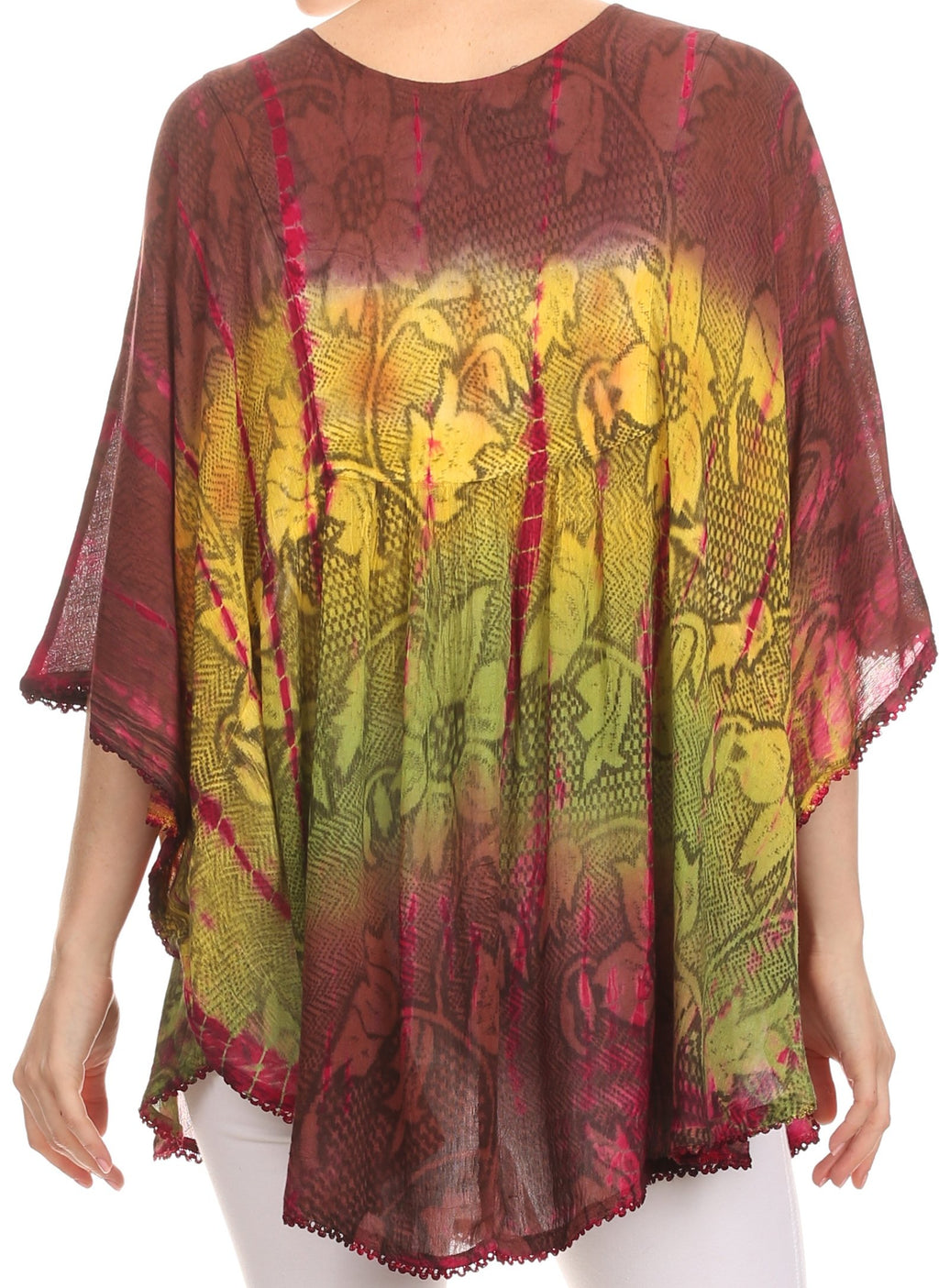 Chemisier Poncho Tie-dye Ombré Avec Broderie Pailletée - Taille Unique, 100% Rayonne, Longueur 74 Cm - 5