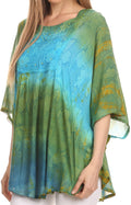 Sakkas Ellesa Ombre Tie Dye Circle Poncho Blouse Shirt Top With Sequin Embroidery#color_Green/Turquoise