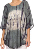 Sakkas Ellesa Ombre Tie Dye Circle Poncho Blouse Shirt Top With Sequin Embroidery#color_Grey/Cream