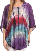 Sakkas Ellesa Ombre Tie Dye Circle Poncho Blouse Shirt Top With Sequin Embroidery#color_Purple