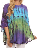 Sakkas Ellesa Ombre Tie Dye Circle Poncho Blouse Shirt Top With Sequin Embroidery#color_Purple/Turquoise