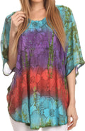 Sakkas Ellesa Ombre Tie Dye Circle Poncho Blouse Shirt Top With Sequin Embroidery#color_Turquoise/Purple