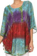 Sakkas Ellesa Ombre Tie Dye Circle Poncho Blouse Shirt Top With Sequin Embroidery#color_Turquoise