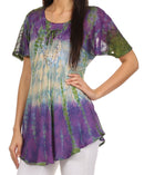 Sakkas Dina Relaxed Fit Sequin Tie Dye Embroidery Cap Sleeves Blouse / Top
