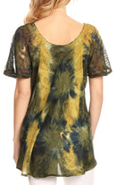Sakkas Juniper Short Sleeve Lace Up Tie Dye Blouse with Sequins and Embroidery