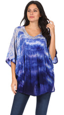 Sakkas Lepha Long Wide Multi Colored Tie Dye Sequin Embroidered Poncho Top Blouse