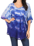 Sakkas Lepha Long Wide Multi Colored Tie Dye Sequin Embroidered Poncho Top Blouse#color_Light Blue
