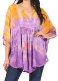 Sakkas Lepha Long Wide Multi Colored Tie Dye Sequin Embroidered Poncho Top Blouse#color_Orange
