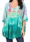 Sakkas Lepha Long Wide Multi Colored Tie Dye Sequin Embroidered Poncho Top Blouse#color_Purple