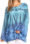 Sakkas Janel Long Bell Sleeve Tie Dye Blouse with Sequins and Embroidery#color_Blue / Turq 