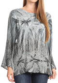 Sakkas Janel Long Bell Sleeve Tie Dye Blouse with Sequins and Embroidery#color_Grey 
