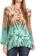 Sakkas Janel Long Bell Sleeve Tie Dye Blouse with Sequins and Embroidery#color_Mint/Brown