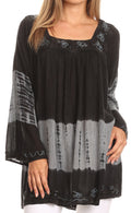 Sakkas Ohara Square Neck Bell Sleeve Stonewashed Top with Sequins and Embroidery#color_Black