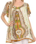 Sakkas Brinks Caftan Cap Sleeve Blouse Top Cover Up With Tribal And Floral Print#color_Green