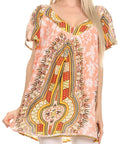 Sakkas Brinks Caftan Cap Sleeve Blouse Top Cover Up With Tribal And Floral Print#color_Orange