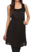 Sakkas Kalee Embroidered Adjustable Sleeveless Tunic Blouse / Short Dress#color_Black