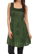 Sakkas Kalee Embroidered Adjustable Sleeveless Tunic Blouse / Short Dress#color_Green