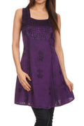 Sakkas Kalee Embroidered Adjustable Sleeveless Tunic Blouse / Short Dress#color_Purple