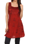 Sakkas Kalee Embroidered Adjustable Sleeveless Tunic Blouse / Short Dress#color_Red