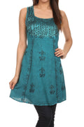 Sakkas Kalee Embroidered Adjustable Sleeveless Tunic Blouse / Short Dress#color_Turquoise