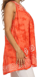 Sakkas Deja Embroidered Batik Scoop Neck Relaxed Fit Sleeveless Blouse