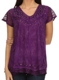 Sakkas Hope Embroidery And Seqiun Accents Summer Blouse#color_Purple