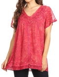 Sakkas Hope Embroidery And Seqiun Accents Summer Blouse#color_Raspberry