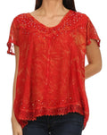 Sakkas Hope Embroidery And Seqiun Accents Summer Blouse#color_Red