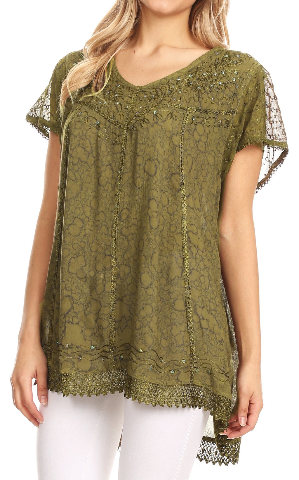 Sakkas Charolette Embroidery And Seqiun Accents Blouse