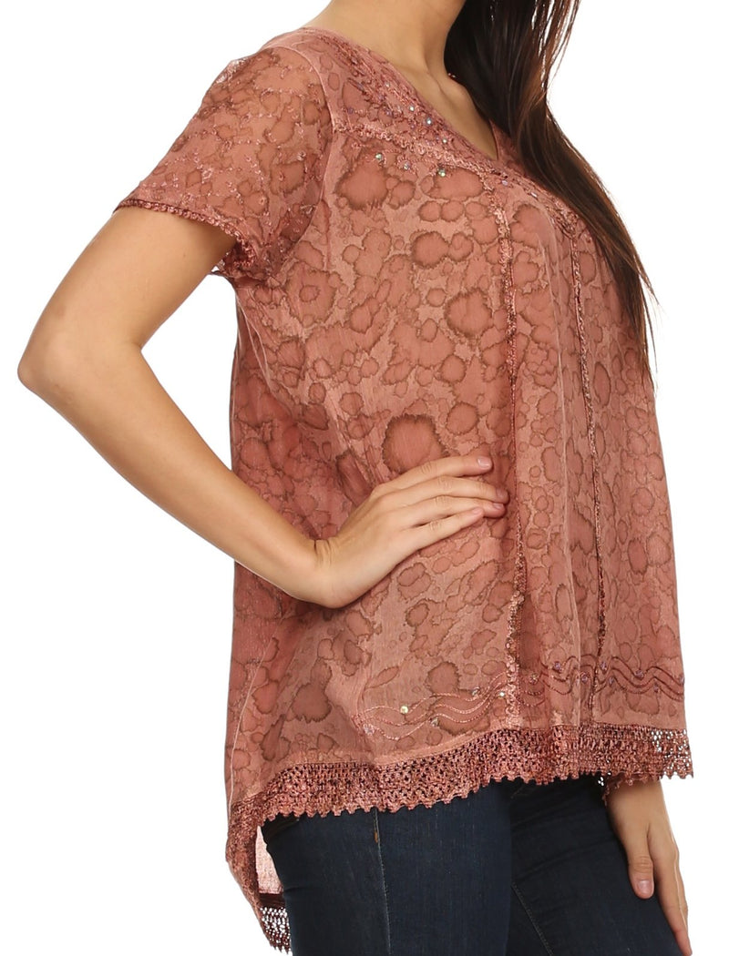 Sakkas Charolette Embroidery And Seqiun Accents Blouse
