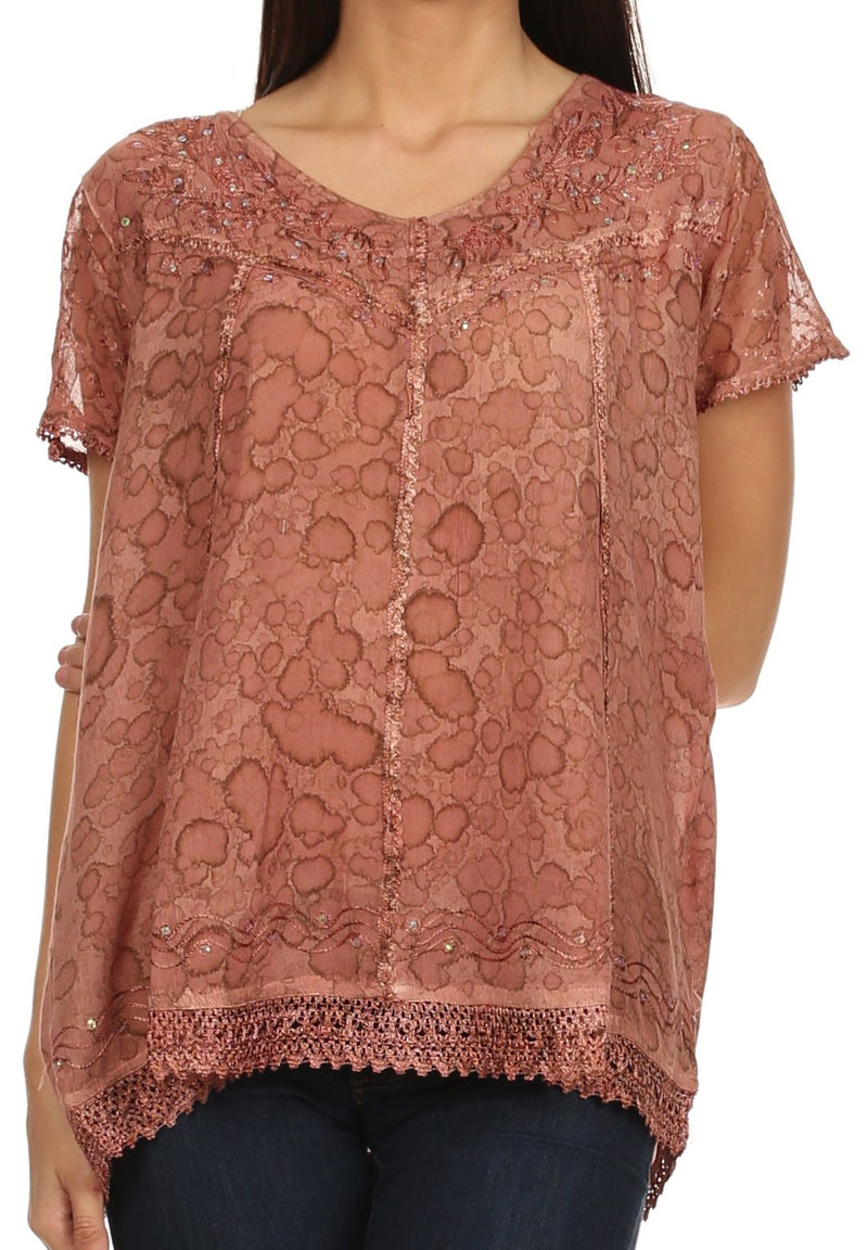 Sakkas Charolette Embroidery And Seqiun Accents Blouse