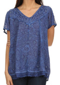 Sakkas Charolette Embroidery And Seqiun Accents Blouse#color_Navy