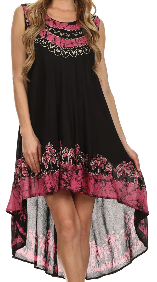 Sakkas Abby  Embroidered Batik Hi-Lo Top / Blouse#color_Black/Pink