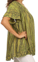 Sakkas Elaine Embroidered Batik Scoop Neck Relaxed Fit Flutter Sleeve Blouse