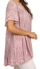Sakkas Elaine Embroidered Batik Scoop Neck Relaxed Fit Flutter Sleeve Blouse