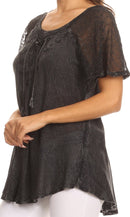 Sakkas Ellie Sequin Embroidered Cap Sleeve Scoop Neck Relaxed Fit Blouse