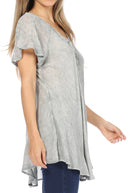 Sakkas Ellie Sequin Embroidered Cap Sleeve Scoop Neck Relaxed Fit Blouse