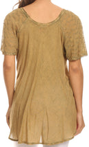 Sakkas Ellie Sequin Embroidered Cap Sleeve Scoop Neck Relaxed Fit Blouse