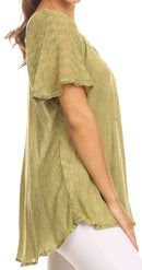 Sakkas Ellie Sequin Embroidered Cap Sleeve Scoop Neck Relaxed Fit Blouse