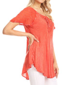 Sakkas Ellie Sequin Embroidered Cap Sleeve Scoop Neck Relaxed Fit Blouse