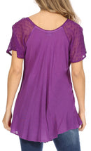 Sakkas Ellie Sequin Embroidered Cap Sleeve Scoop Neck Relaxed Fit Blouse