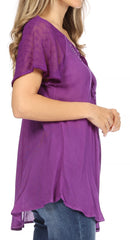 Sakkas Ellie Sequin Embroidered Cap Sleeve Scoop Neck Relaxed Fit Blouse