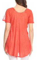 Sakkas Ellie Sequin Embroidered Cap Sleeve Scoop Neck Relaxed Fit Blouse