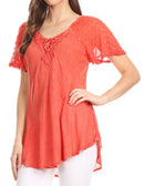 Sakkas Ellie Sequin Embroidered Cap Sleeve Scoop Neck Relaxed Fit Blouse
