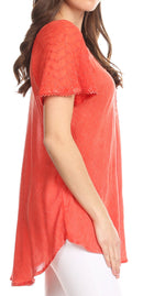 Sakkas Ellie Sequin Embroidered Cap Sleeve Scoop Neck Relaxed Fit Blouse