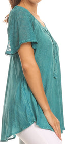 Sakkas Ellie Sequin Embroidered Cap Sleeve Scoop Neck Relaxed Fit Blouse