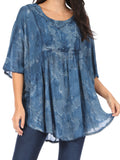 Sakkas Cleeo Long Wide Tie Dye Lace Embroidered Sequin Poncho Blouse Top Cover Up#color_InkBlue
