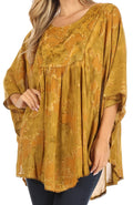Sakkas Cleeo Long Wide Tie Dye Lace Embroidered Sequin Poncho Blouse Top Cover Up#color_Olive