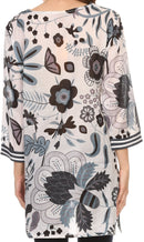 Sakkas Abril Long Sleeve Cotton Tunic Blouse Top With Printed Floral Pattern