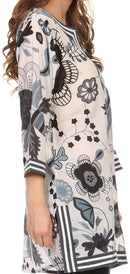 Sakkas Abril Long Sleeve Cotton Tunic Blouse Top With Printed Floral Pattern